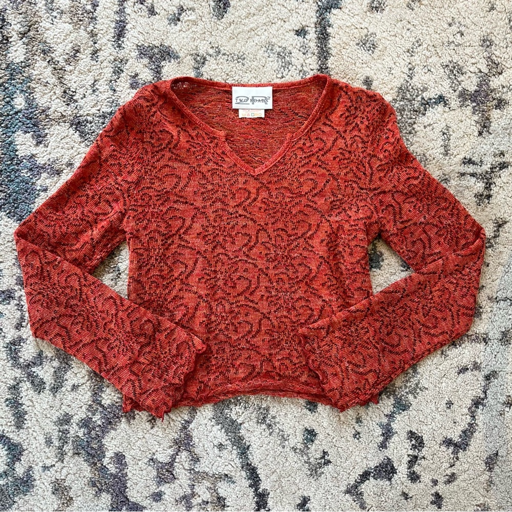 Vintage Orange Boho Textured Long Sleeve